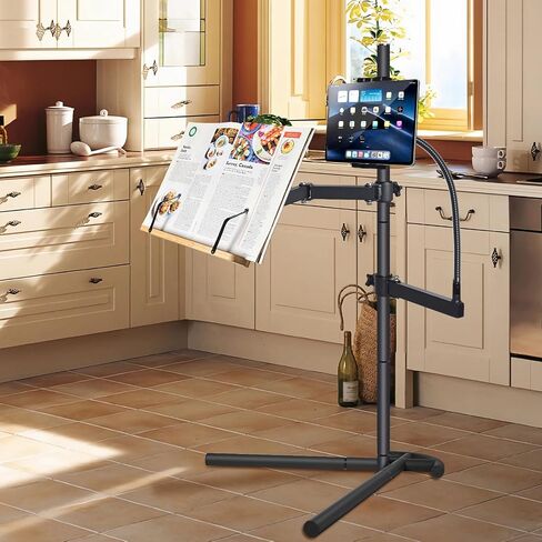 wishacc Rolling Bamboo Book Stand with Adjustable Height for Hands Free Reading, Rolling Lectern for Novels, Cookbooks, Laptops, Tablets, Mobile Phones, and More, Bamboo Surfaces, 4 Wheels,Black in Saudi Arabia
