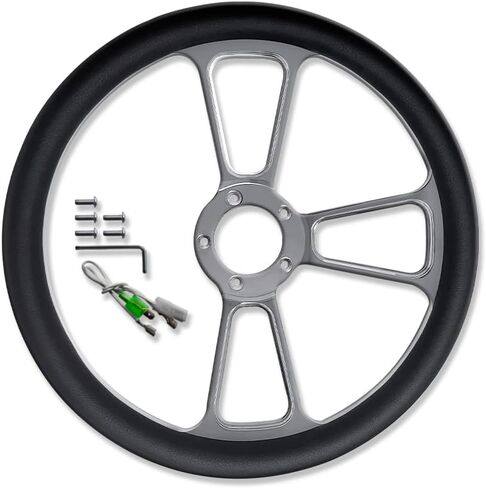 Chrome 14" Billet Aluminum 5 Holes Steering Wheel Split Tri Spoke Style with Black Leather Half Wrap in Saudi Arabia