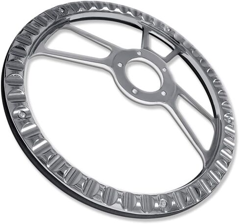 Chrome 14" Billet Aluminum 5 Holes Steering Wheel Split Tri Spoke Style with Black Leather Half Wrap in Saudi Arabia