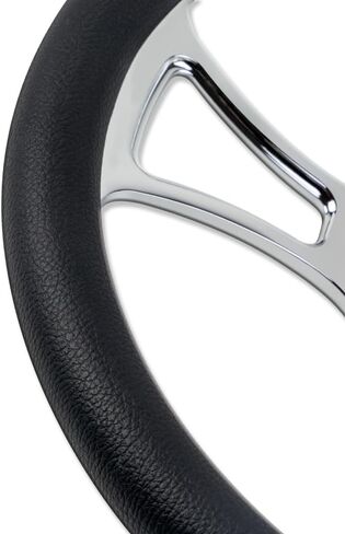 Chrome 14" Billet Aluminum 5 Holes Steering Wheel Split Tri Spoke Style with Black Leather Half Wrap in Saudi Arabia