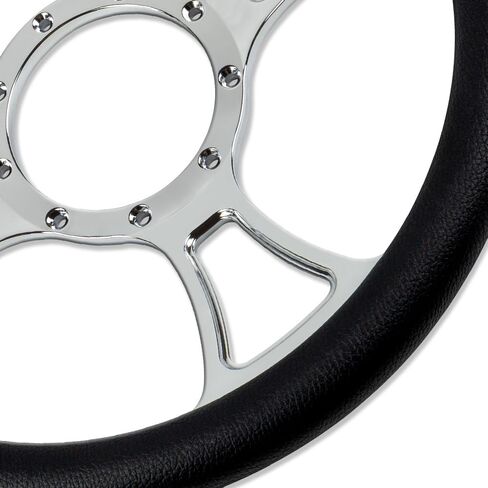 Chrome 14" Billet Aluminum 5 Holes Steering Wheel Split Tri Spoke Style with Black Leather Half Wrap in Saudi Arabia