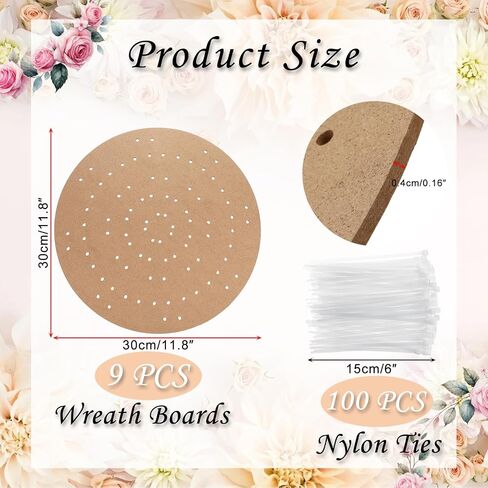 9 PCS 12 Inch Wreath Boards with Holes, Wood Wreath Forms with 100 Nylon Ties, DIY Round Wreath Frame Decorative Flower Boards Wreath Making Supplies for Wedding, Christmas, Home Decor in Saudi Arabia