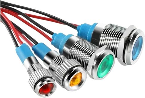 8mm 12v mini Metal LED Pilot Panel Dash Signal Indicator Warning Light 15cm Cable Chrome Finish Car Boat(220V Green 8mm) in Saudi Arabia
