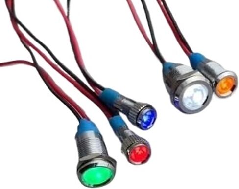 8mm 12v mini Metal LED Pilot Panel Dash Signal Indicator Warning Light 15cm Cable Chrome Finish Car Boat(220V Green 8mm) in Saudi Arabia