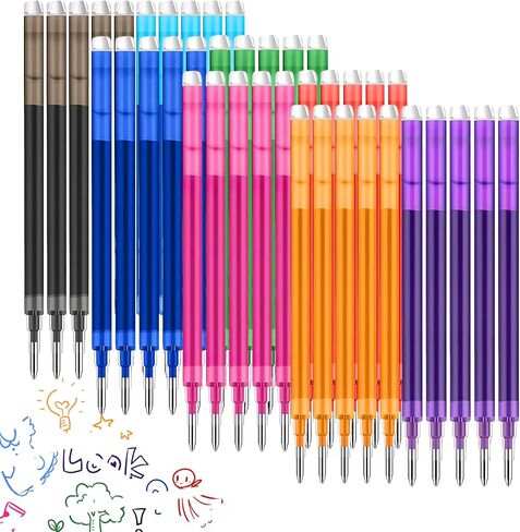 0.7 mm Erasable Gel Ink Pen Refills Compatible with Frixion Friction, 8 Colors Multicolor Retractable Fine Point Pen Refill (Blue、Black、Red、Green、Orange、Lake Blue、Purple、Rose Red) (8Color, 24) in Saudi Arabia