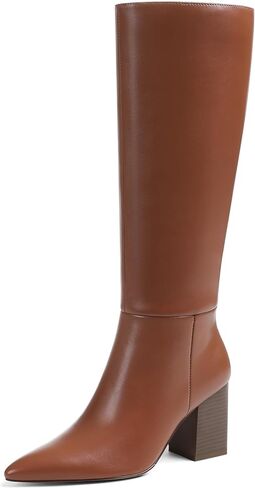 Mattiventon Knee High Boots Women Fall Tall Boots for Women Chunky Heel Pointed Toe Side Zipper Sexy Dress Date Party in Kuwait