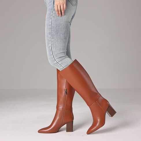 Mattiventon Knee High Boots Women Fall Tall Boots for Women Chunky Heel Pointed Toe Side Zipper Sexy Dress Date Party in Kuwait