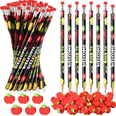 24 Pcs Welcome Back to School Pencils with 24 Miniature 0.9 in Apple Erasers, Apple Shape Mini Erasers, Kindergarten Pencils First Day of School Gift Set for Students, Teachers Classroom Supplies in Saudi Arabia