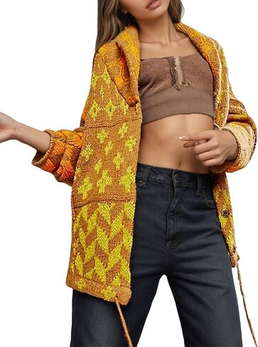 Women Boho Cardigan Sweaters Button Down Shawl Collar Oversized Sweater Coats Y2k Print Cardigans Fall Fashion 2025 in Saudi Arabia
