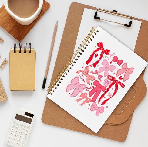 Pink Bow Ace Card Coquette Notebook Journal, Preppy Notebook, Pink Aesthetic Notebook, Girly Notebook, Cute Notebooks for Women, Pink Office Supplies, Spiral Notebook 5.5x8.3 with 164 Pages in Kuwait