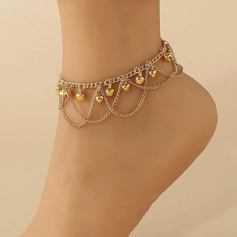 Andelaisi Boho Bells Dangle Anklet Bracelet Vintage Bells Tassel Barefoot Sandals Foot Chain Gold Indian Jingle Gypsy Anklet Chain Tribal Jingle Link Bracelet Jewelry for Women in Saudi Arabia