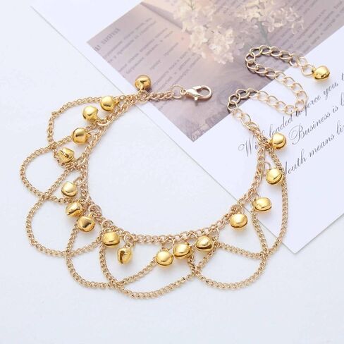 Andelaisi Boho Bells Dangle Anklet Bracelet Vintage Bells Tassel Barefoot Sandals Foot Chain Gold Indian Jingle Gypsy Anklet Chain Tribal Jingle Link Bracelet Jewelry for Women in Saudi Arabia