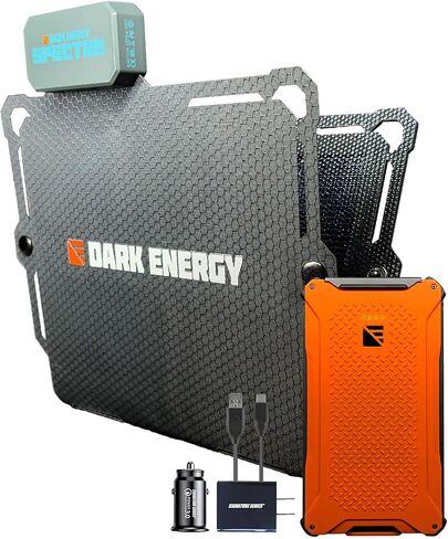 Dark Energy Poseidon Pro Indestructible Portable Charger with Spectre 8W Solar Panel | USB-A and USB-C, Ultra-Durable Armorflex, Ultra-Lite Flexible Panels | Signature Series Plugs, Hi-Vis Orange in Saudi Arabia
