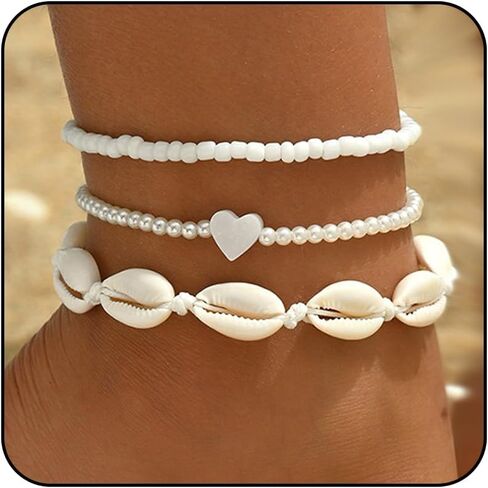3PCS Boho Anklets for Women Summer Beach Women's Ankle Bracelets Beaded Anklet Bracelet Waterproof Beach Anklets Shell Starfish Anklet Foot Chain Jewelry for Women in Kuwait
