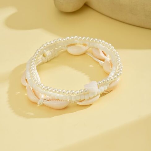 3PCS Boho Anklets for Women Summer Beach Women's Ankle Bracelets Beaded Anklet Bracelet Waterproof Beach Anklets Shell Starfish Anklet Foot Chain Jewelry for Women in Kuwait