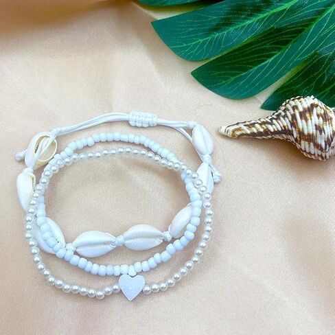 3PCS Boho Anklets for Women Summer Beach Women's Ankle Bracelets Beaded Anklet Bracelet Waterproof Beach Anklets Shell Starfish Anklet Foot Chain Jewelry for Women in Kuwait