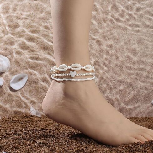 3PCS Boho Anklets for Women Summer Beach Women's Ankle Bracelets Beaded Anklet Bracelet Waterproof Beach Anklets Shell Starfish Anklet Foot Chain Jewelry for Women in Kuwait