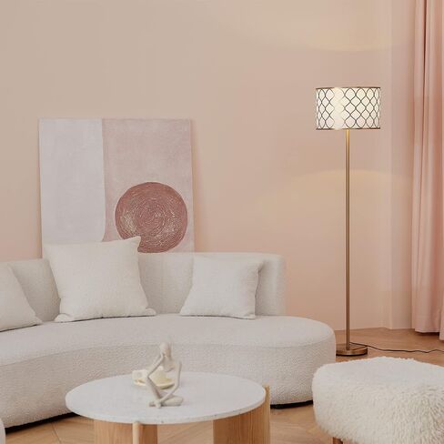 Globe Electric 61000147 62" Floor Lamp, Matte Brass, Beige Fabric Shade, On/Off Rotary Switch on Socket, 6-Foot Clear Cord, Reading Light, Bedroom, Living Room, Home Decor in Saudi Arabia