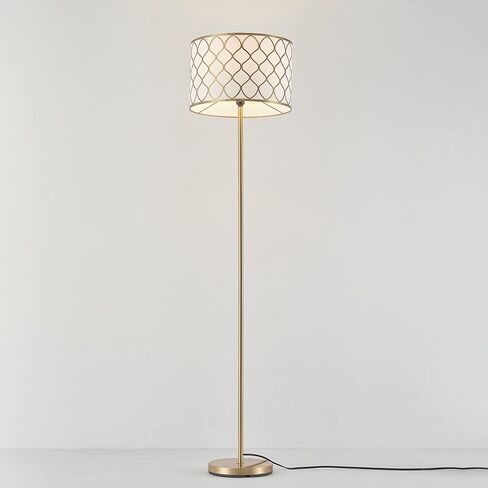 Globe Electric 61000147 62" Floor Lamp, Matte Brass, Beige Fabric Shade, On/Off Rotary Switch on Socket, 6-Foot Clear Cord, Reading Light, Bedroom, Living Room, Home Decor in Saudi Arabia