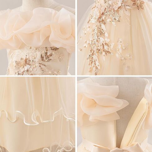 IBTOM CASTLE Flower Girl Sleeveless Sequin Floral Applique Tulle Tulle Long Dress Kids Wedding Formal Pageant Ball Gown in Saudi Arabia