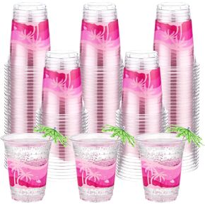 Rtteri 100 Pcs 12oz Luau Cups Plastic Hawaiian Coconut Tree Drinking Cups Bulk Disposable Palm Tree Tiki Cups Drinkware for Summer Beach Party Supplies Luau Hawaiian Decorations (Beach) in Kuwait