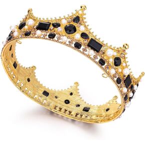 FORSEVEN King Crown for Men Crystal Pearl Wedding Tiaras Birthday Party Round Crowns in Kuwait