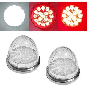 2PCS 17 LED مصابيح البطيخ ذات الوظيفة المزدوجة-إشارة الدوران الأحمر وعلامة بيضاء ، عدسة صافية مع إطار من الفولاذ المقاوم للصدأ ، مثالي لشاحنات الشحن ، كين وولد ، بيتر بيل ، وشاحنات ثقيلة in Kuwait