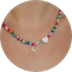 Malinad Colorful Beaded Initial Necklace for Teen Women, Custom Letter Choker, Trendy Handmade Jewelry, Adjustable Hypoallergenic Beads, Gift for Ages 14+, Does Not Tarnish in Saudi Arabia