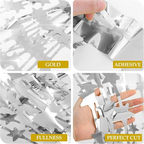 2PCS Gold Glitter Paper Star Garland, 78 Inches Long Sparkling Golden Stars Banners, Hanging Decorations for 2024 New Year Graduation Wedding Baby Shower Birthday Christmas Party Decor in Kuwait