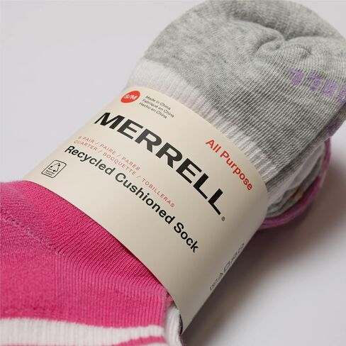 جوارب Merrell ربع وسادة معاد تدويرها للجنسين، عبوة من 6 أزواج، أبيض، M/L in Kuwait