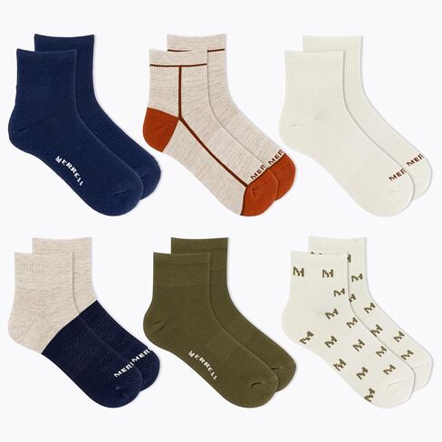 جوارب Merrell ربع وسادة معاد تدويرها للجنسين، عبوة من 6 أزواج، أبيض، M/L in Kuwait