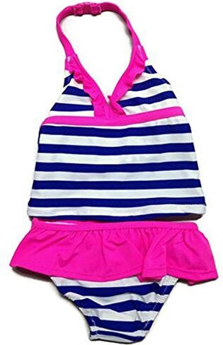 OSHKOSH B'GOSH Little Girls' Blue Stripe Pink Ruffle Tankini Swim Suit- (4T) in Saudi Arabia