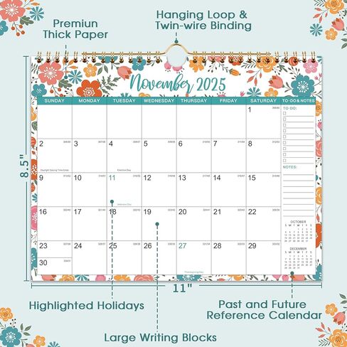 2025-2026 Calendar - Mar. 2025 - Aug. 2026, 2025-2026 Wall Calendar 18 Months, Monthly Calendar with Julian Date, 11 x 8.5 in, Twin-Wire Binding, Great for Hanging on The Wall, Color Design in Kuwait