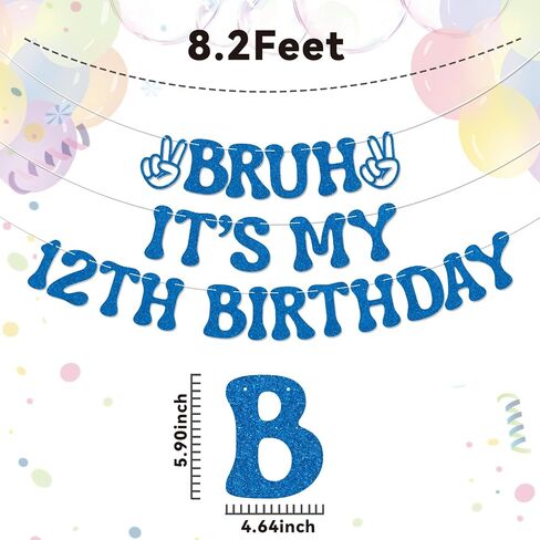 Bruh It's My 12th Birthday Banner - Boy 12 Years Old Party Decor, Teen Boy Party Sign, Funny 12th Bruh Birthday Bunting Black Glitter in Saudi Arabia