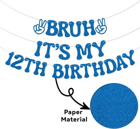 Bruh It's My 12th Birthday Banner - Boy 12 Years Old Party Decor, Teen Boy Party Sign, Funny 12th Bruh Birthday Bunting Black Glitter in Saudi Arabia