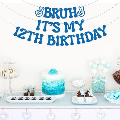 Bruh It's My 12th Birthday Banner - Boy 12 Years Old Party Decor, Teen Boy Party Sign, Funny 12th Bruh Birthday Bunting Black Glitter in Saudi Arabia