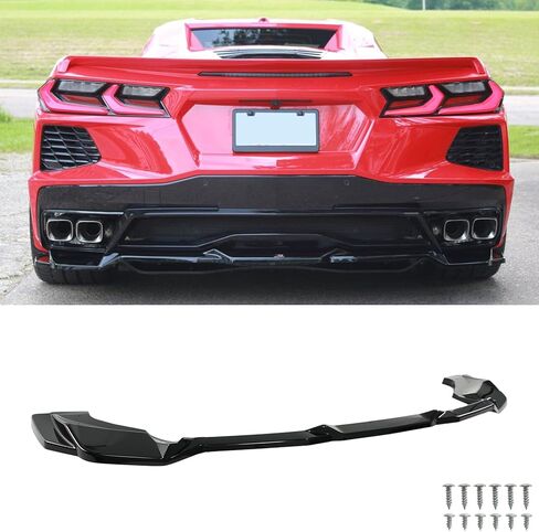 3pcs الناشر الخلفي الناشر ل Corvette C8 2020-2025 Stingray/Z51/E-ray المفسد الخلفي المفسد إضافة على مجموعة جسم أسود لامع المصد الخلفي لا يمكن أن تناسب مع طراز Z06 in Saudi Arabia