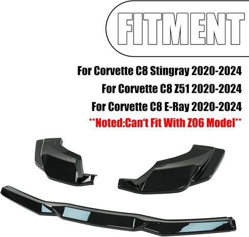 3pcs الناشر الخلفي الناشر ل Corvette C8 2020-2025 Stingray/Z51/E-ray المفسد الخلفي المفسد إضافة على مجموعة جسم أسود لامع المصد الخلفي لا يمكن أن تناسب مع طراز Z06 in Saudi Arabia