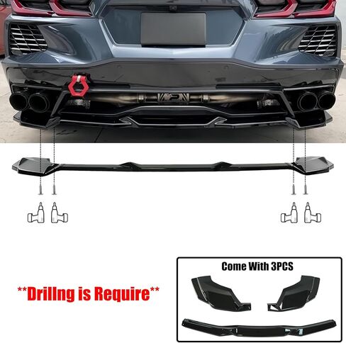 3pcs الناشر الخلفي الناشر ل Corvette C8 2020-2025 Stingray/Z51/E-ray المفسد الخلفي المفسد إضافة على مجموعة جسم أسود لامع المصد الخلفي لا يمكن أن تناسب مع طراز Z06 in Saudi Arabia