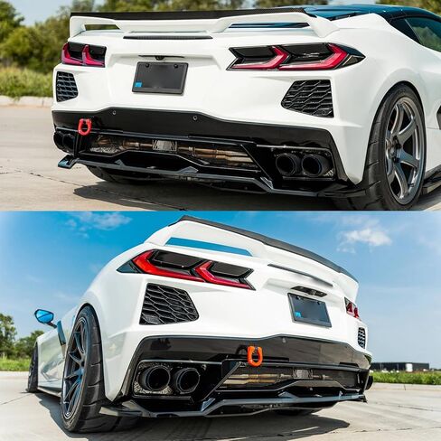 3pcs الناشر الخلفي الناشر ل Corvette C8 2020-2025 Stingray/Z51/E-ray المفسد الخلفي المفسد إضافة على مجموعة جسم أسود لامع المصد الخلفي لا يمكن أن تناسب مع طراز Z06 in Saudi Arabia