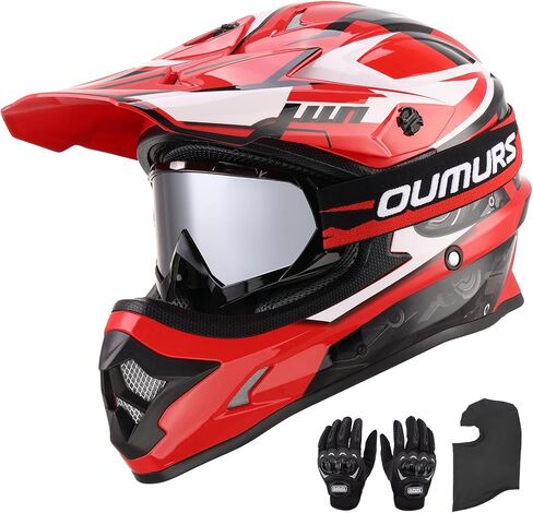 Adult ATV Dirt Bike Helmet with Goggles Gloves & Mask Adjustable Sun Visor Motorcycle Adult Helmet Off-Road Motocross Downhill Moped MX for Unisex-Adult-Gray in Saudi Arabia