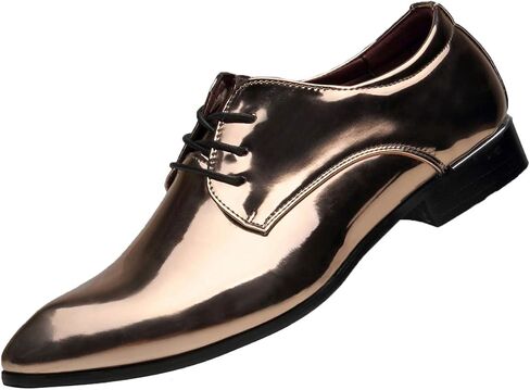 Santimon Men's Oxford Shoes Dress Pointed Toe Shiny Patent Leather Lace Up Casual Prom Party Shoes in Saudi Arabia