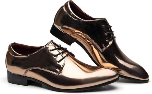 Santimon Men's Oxford Shoes Dress Pointed Toe Shiny Patent Leather Lace Up Casual Prom Party Shoes in Saudi Arabia