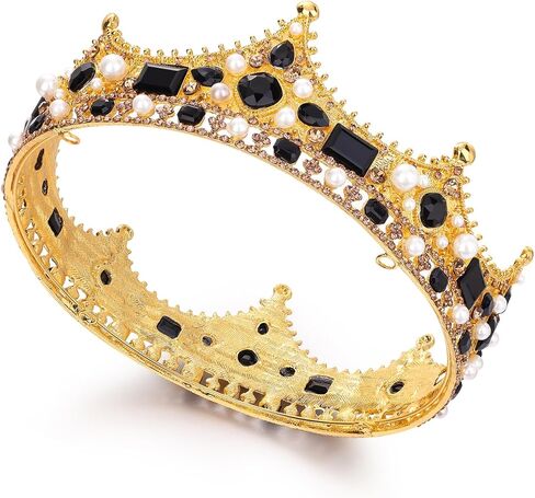 تاج FORSEVEN King للرجال من اللؤلؤ الكريستالي لحفلات الزفاف وأعياد الميلاد والتيجان الدائرية in Kuwait