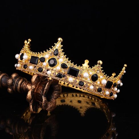 تاج FORSEVEN King للرجال من اللؤلؤ الكريستالي لحفلات الزفاف وأعياد الميلاد والتيجان الدائرية in Kuwait