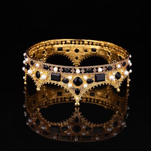 تاج FORSEVEN King للرجال من اللؤلؤ الكريستالي لحفلات الزفاف وأعياد الميلاد والتيجان الدائرية in Kuwait