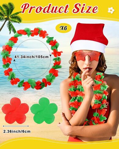 MEPase 18 PCS Christmas في يوليو يحتفل الحفلات عيد الميلاد قبعات Santa Hawaiian Flower Leis Star Glasses للبالغين الحفلة الصيفية in Saudi Arabia