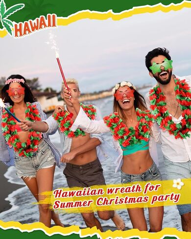 MEPase 18 PCS Christmas في يوليو يحتفل الحفلات عيد الميلاد قبعات Santa Hawaiian Flower Leis Star Glasses للبالغين الحفلة الصيفية in Saudi Arabia