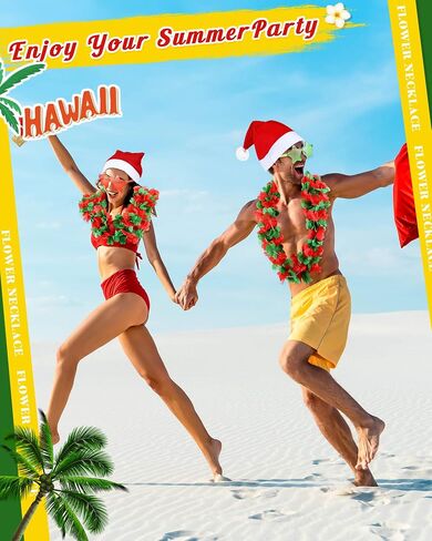 MEPase 18 PCS Christmas في يوليو يحتفل الحفلات عيد الميلاد قبعات Santa Hawaiian Flower Leis Star Glasses للبالغين الحفلة الصيفية in Saudi Arabia