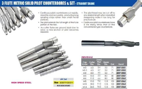 HHIP 2007-0001 M4-M12 HSS 3 فلوت مستقيم عرقوب الصلبة الطيار Counterbore 6-قطعة مجموعة in Saudi Arabia